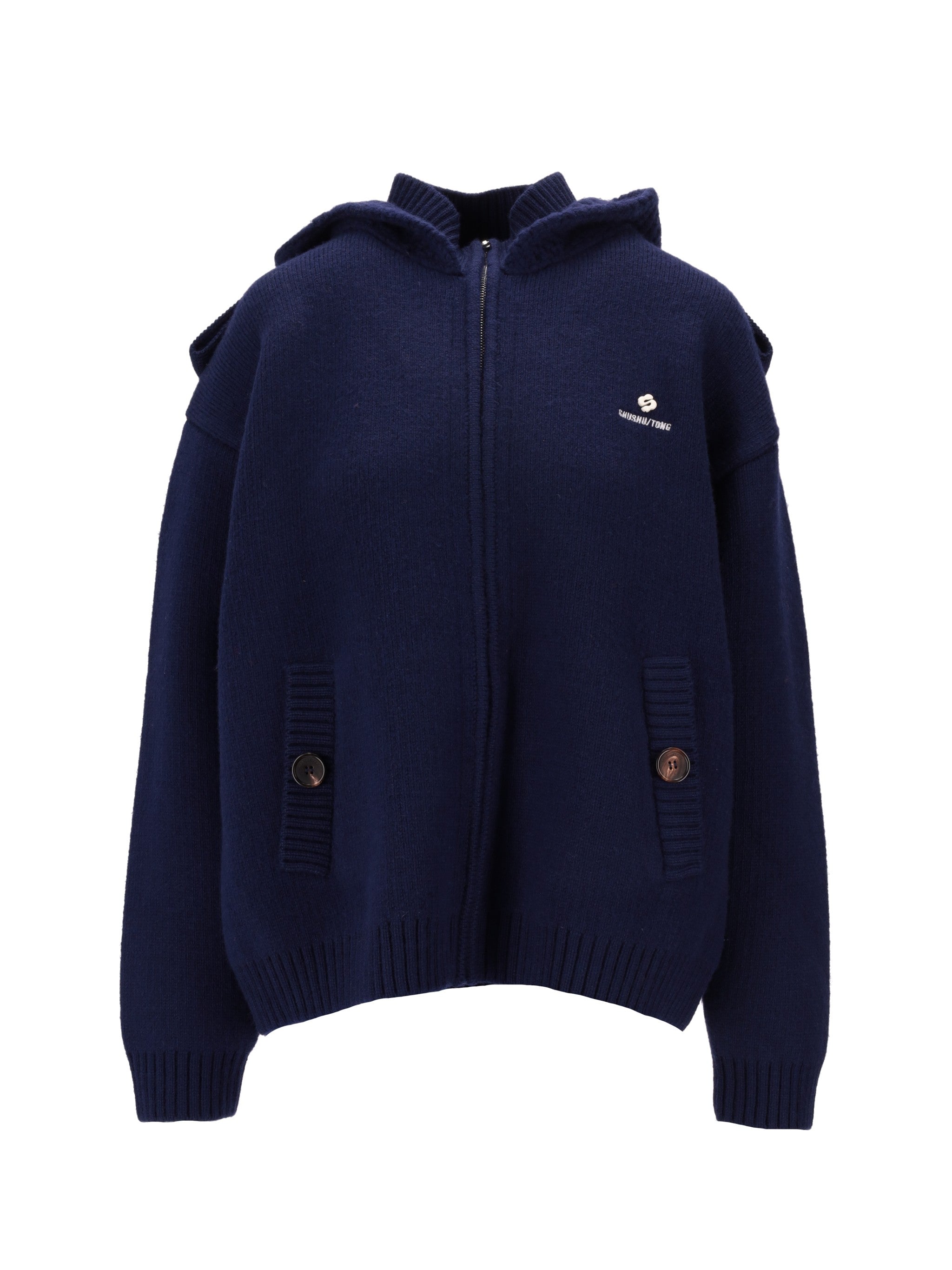 Double Collar Zip-Up Knit Jacket