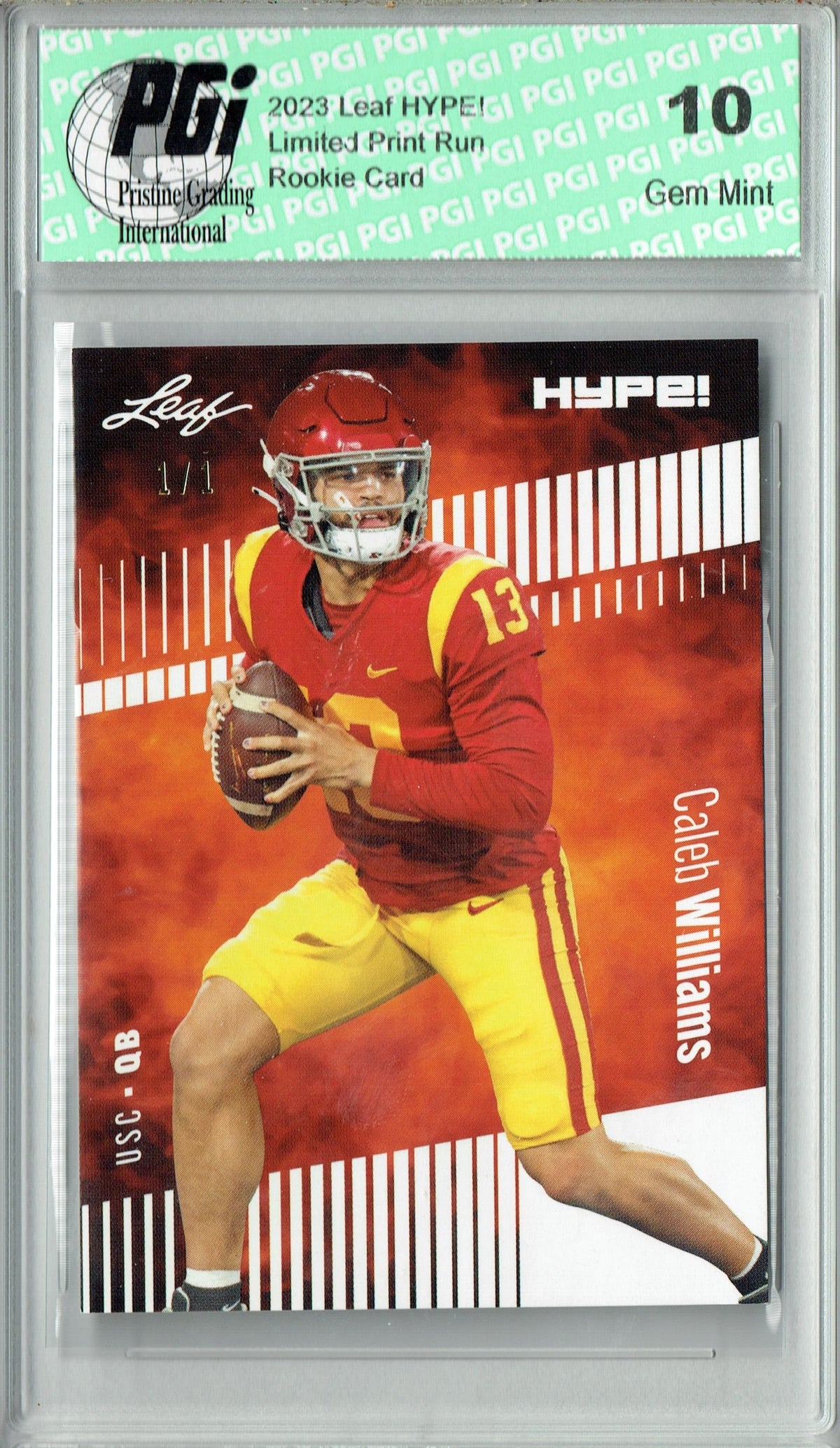 Caleb Williams 2023 Leaf HYPE! #107A White Blank Back #1/1 Rookie Card PGI 10