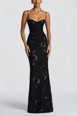 Black Floral Ribbon Appliques Dress