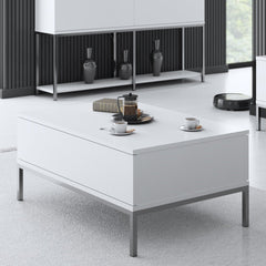 Salontafels - Rechthoekige Salontafel Wit Lord 90x60 - Zilver Frame - Dimehouse