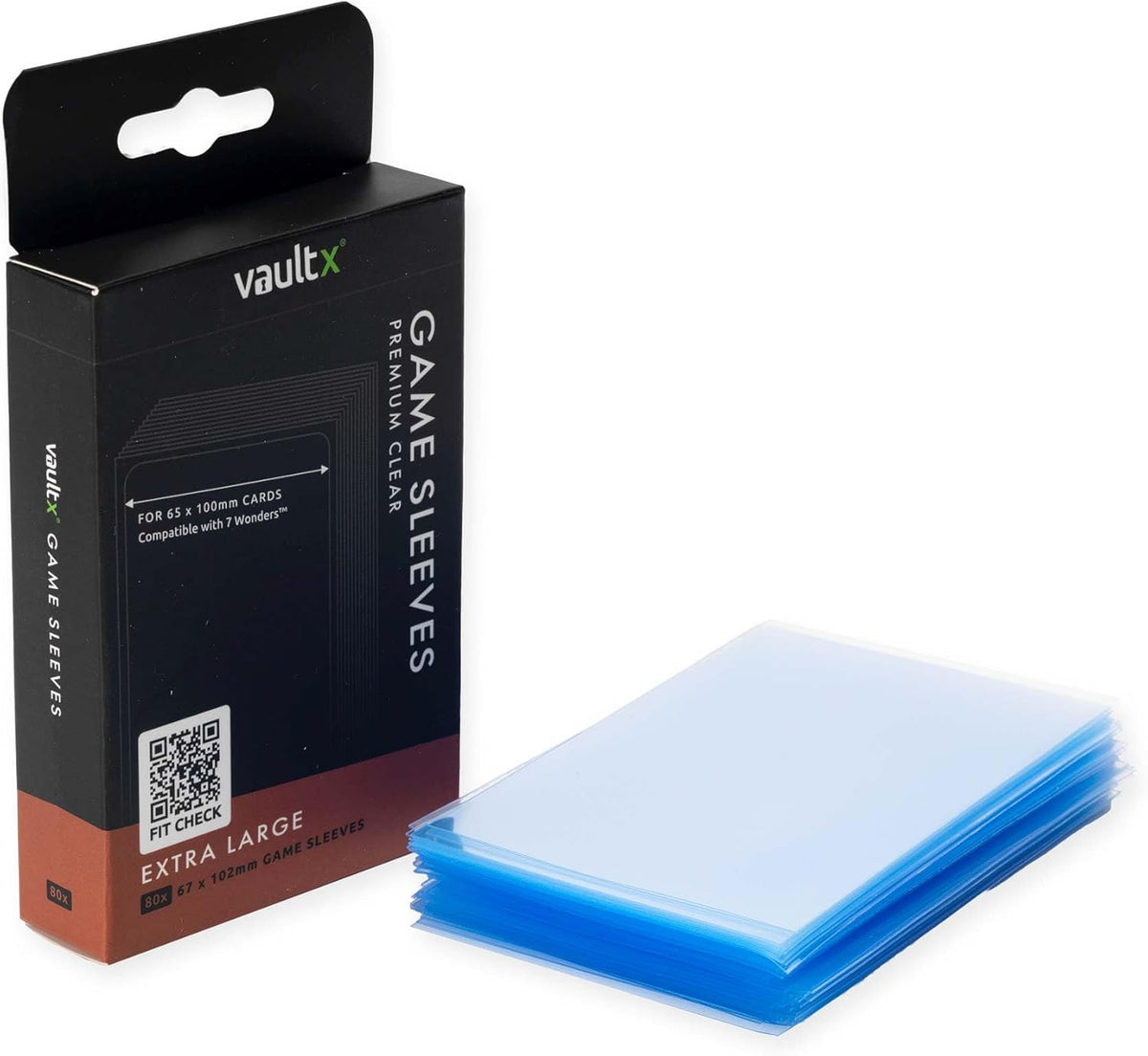 Vault X Extra Large Board Game Sleeves 67 x 102mm (80 Pack) Compatible with 7 Wonders, Clear Premium Quality