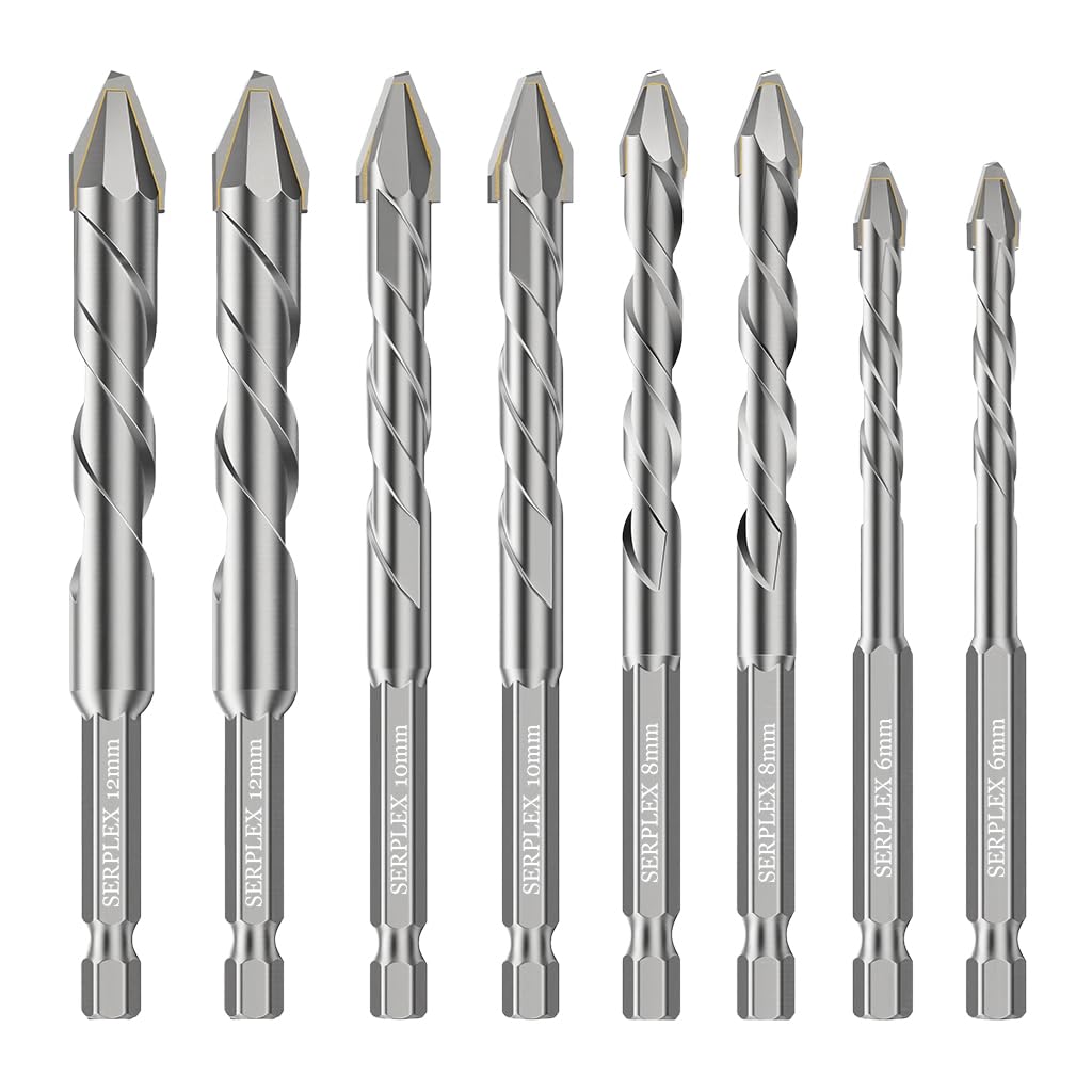Serplex Cemented Carbide Drill Bits Set for Concrete and Masonry with 1/4 Inch Hex Shank | 8Pcs Sizes 6mm to 12mm