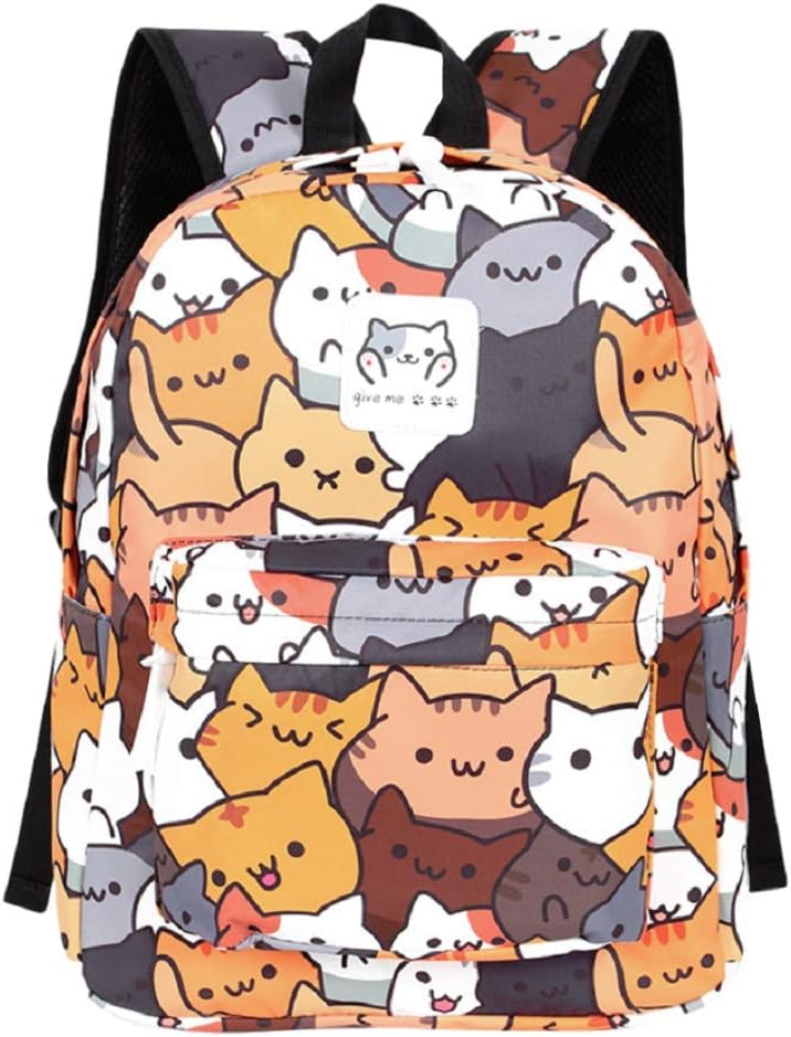 GK-O Kawaii Cat Canvas Backpack Cute Animal Travel Daypack Casual Bag | Kawaii cat canvas backpack cute animal print travel daypack casual daily bag lightweight adjustable straps women gift