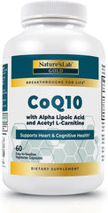 Nature's Lab CoQ10 200mg with Alpha Lipoic Acid & L-Carnitine - High Absorption Heart & Brain Support - Energy & Mitochondrial Function - 60 Capsules Gold