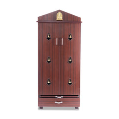 Pooja Mandir With Door | Inner 42 X 24 Inch/ Outer 60 X 25 Inch/ Puja Stand With Bell/ Wooden Temple For Home