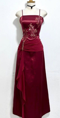 Spaghetti Straps Retro Red Prom Dress Formal Party Gown J6465
