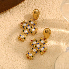 Royal Cross Pearl Earrings