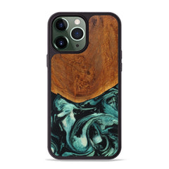 iPhone 13 Pro Max Wood+Resin Phone Case - Tabitha (Green, 661200)