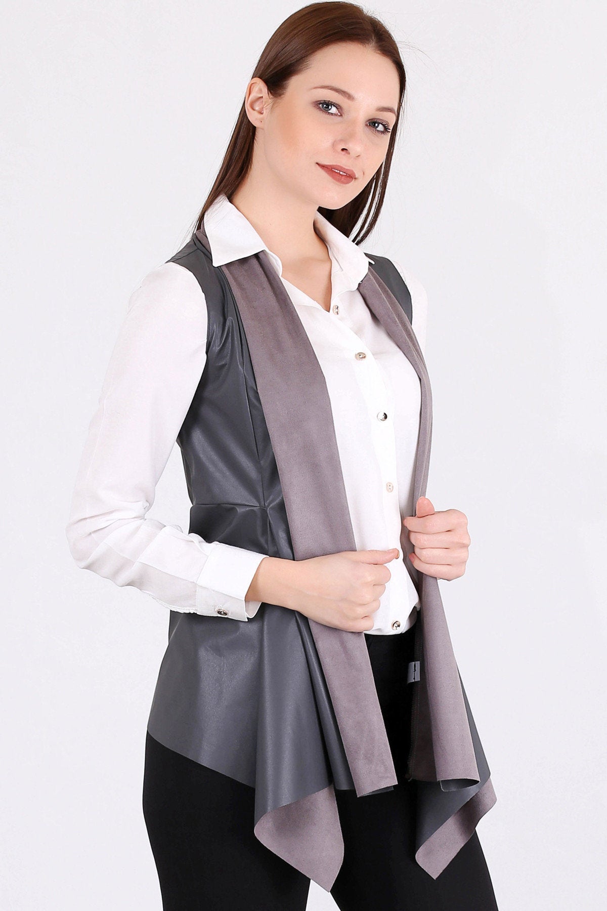3510104 Grey Faux Leather Vest