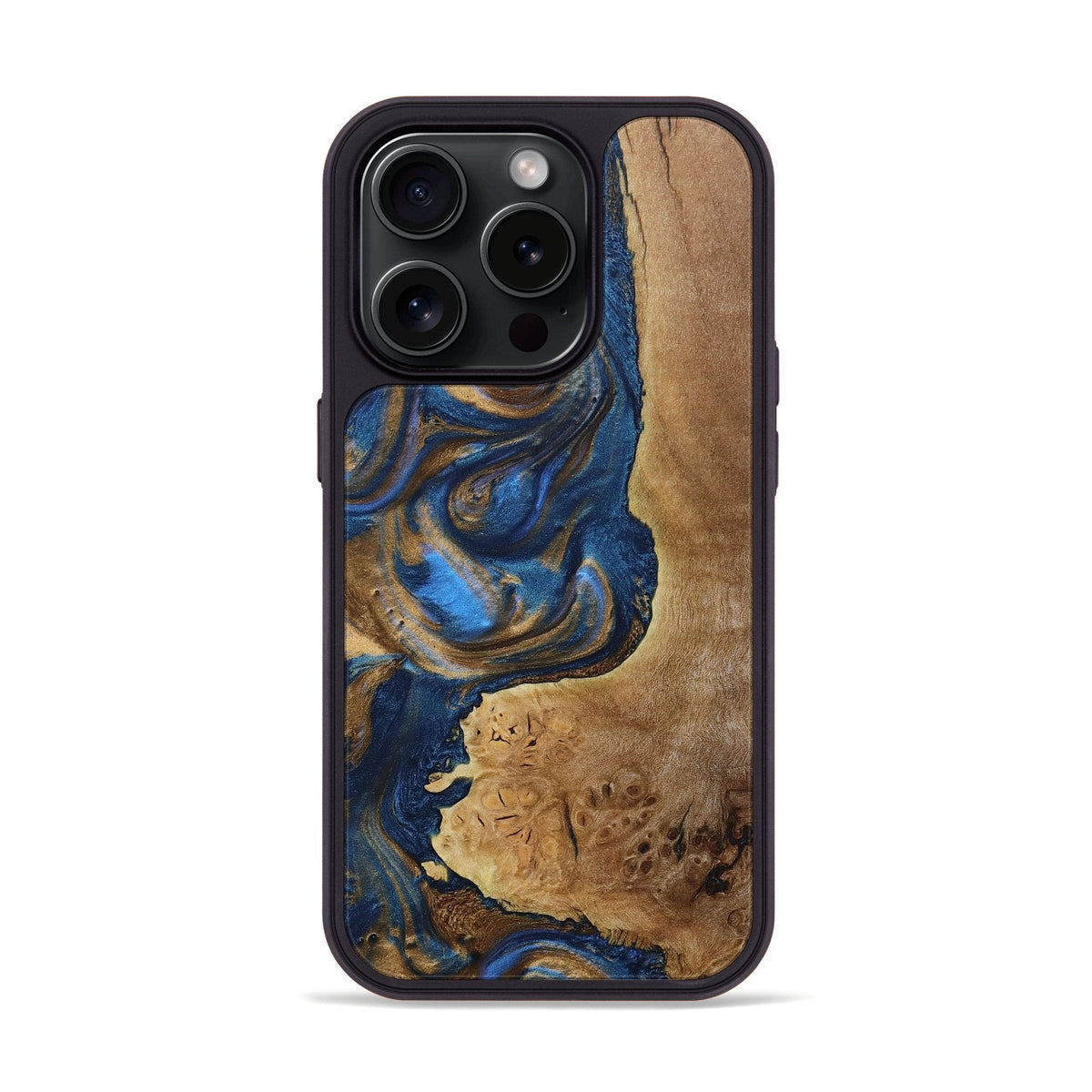 iPhone 15 Pro Wood+Resin Phone Case - Mckenzie (Teal & Gold, 667513)