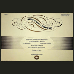 Citibank Gold Certificate - Unissued Certificate from 1930s