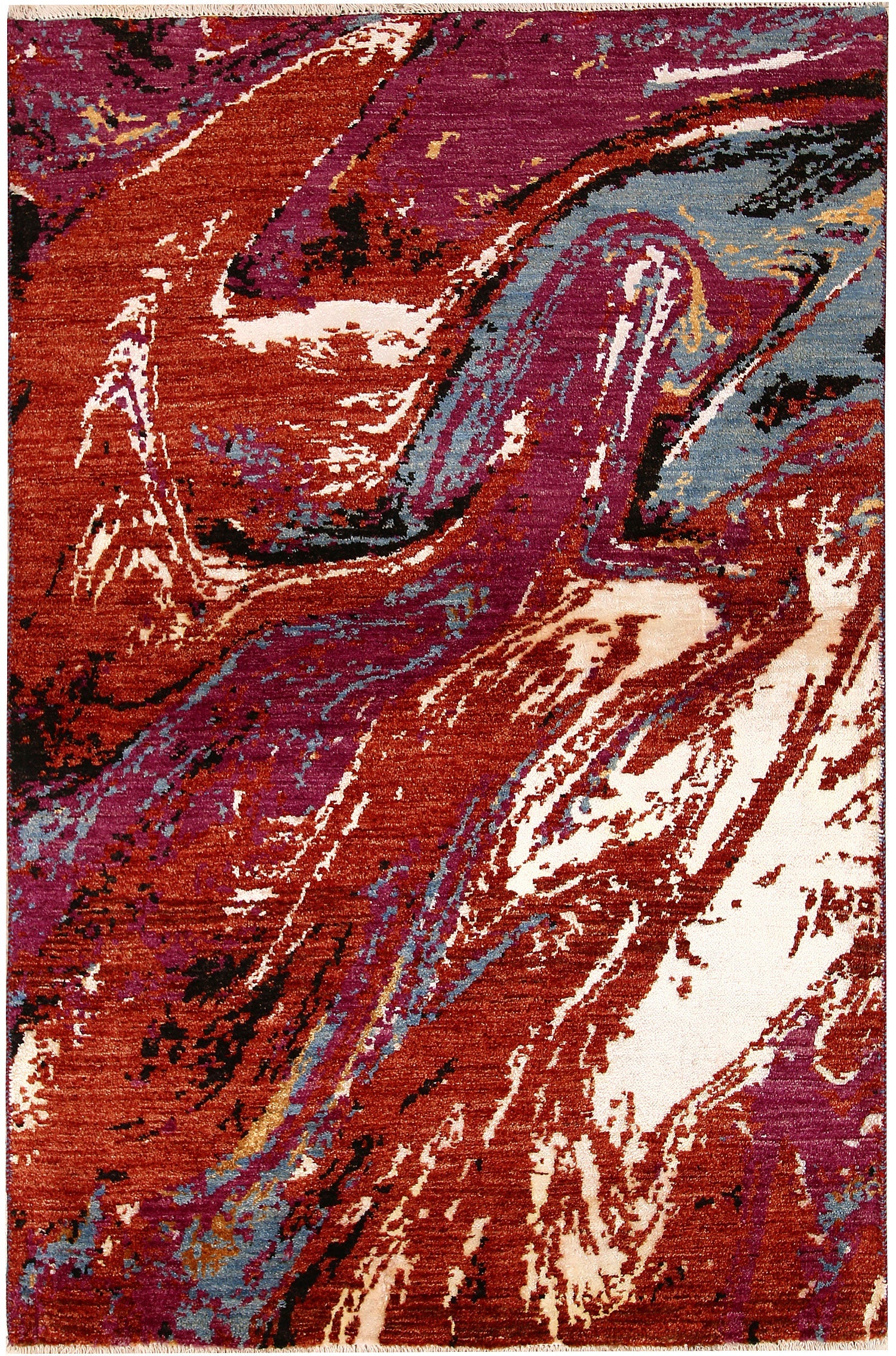 Pakistani Abstract Rug 4' 2" x 6' 2" Hand-Knotted