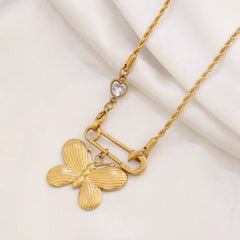 Pearl Butterfly Paperclip Necklace