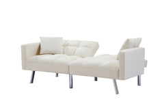 Beige Velvet Sleeper couch with two pillows