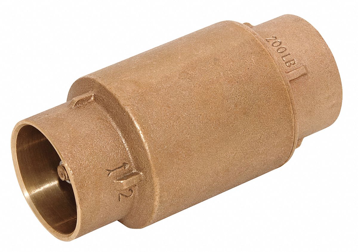 Top Brand Check Valve, 1 1/2 in, Single, Inline Spring, Bronze, Sweat x Sweat - 6AJZ1