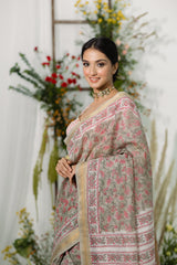 Champa Olive Green Printed Chanderi Silk Saree