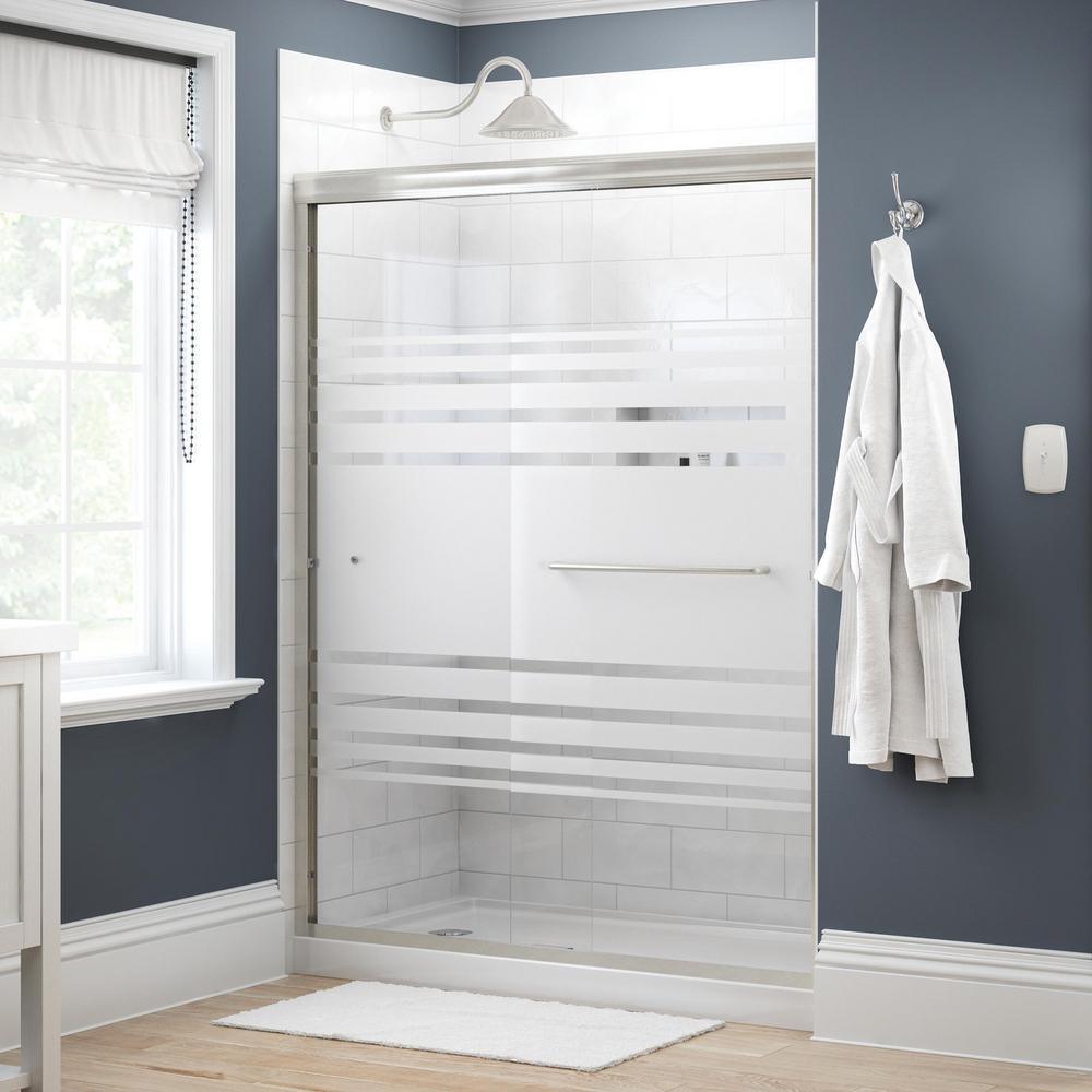Simplicity 60 in. x 70 in. Semi-Frameless Traditional Sliding Shower Door in Bronze with Rain Glass - Super Arbor