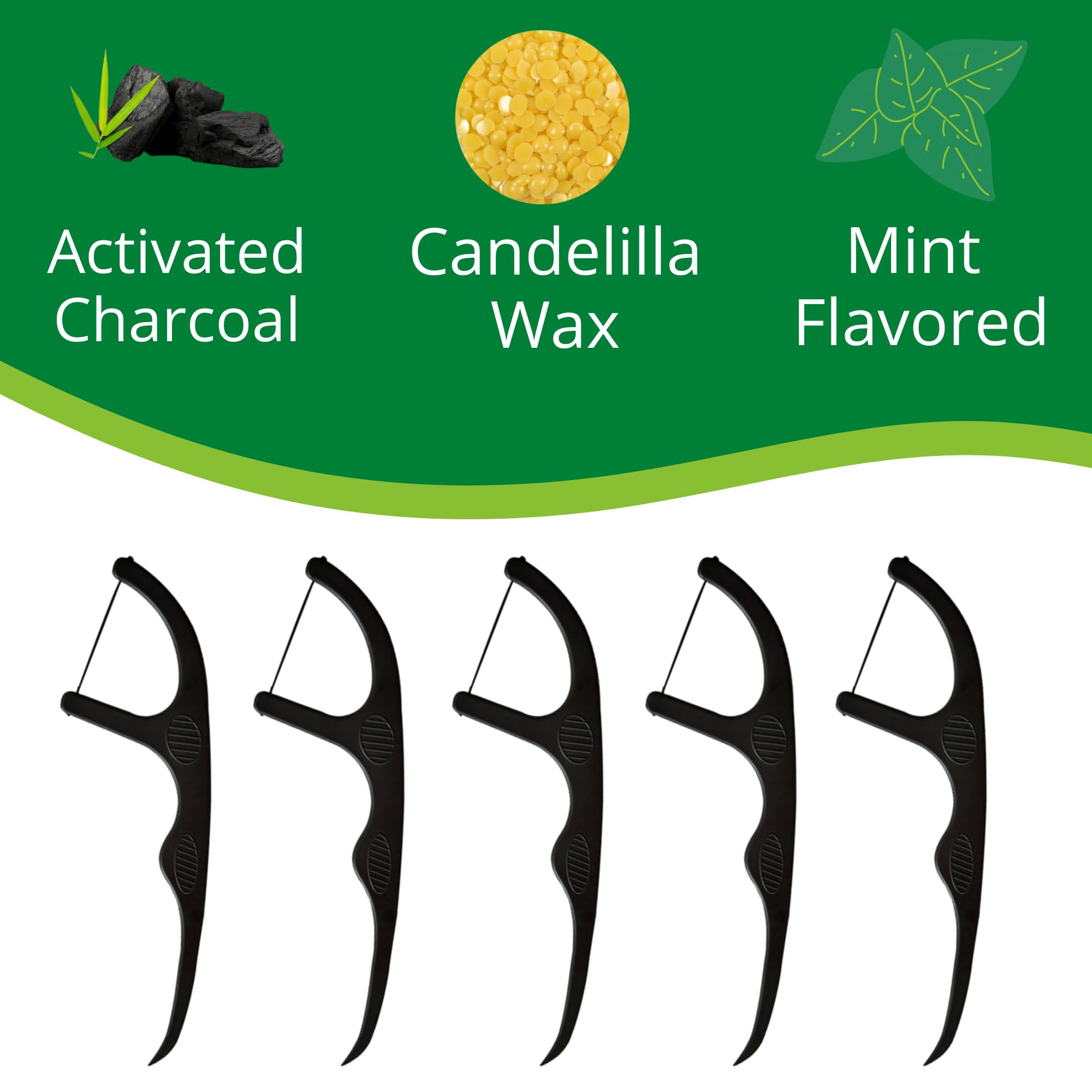 EcoYou Natural Bamboo Charcoal Dental Floss Picks | 200 Count (Pack of 4) | Candelilla Wax & Mint Flavored | Eco Friendly, Biodegradable, Plastic Free, Vegan, BPA Free - BeesActive Australia