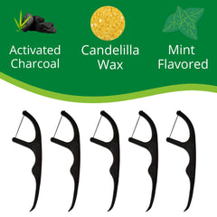 EcoYou Natural Bamboo Charcoal Dental Floss Picks | 200 Count (Pack of 4) | Candelilla Wax & Mint Flavored | Eco Friendly, Biodegradable, Plastic Free, Vegan, BPA Free - BeesActive Australia