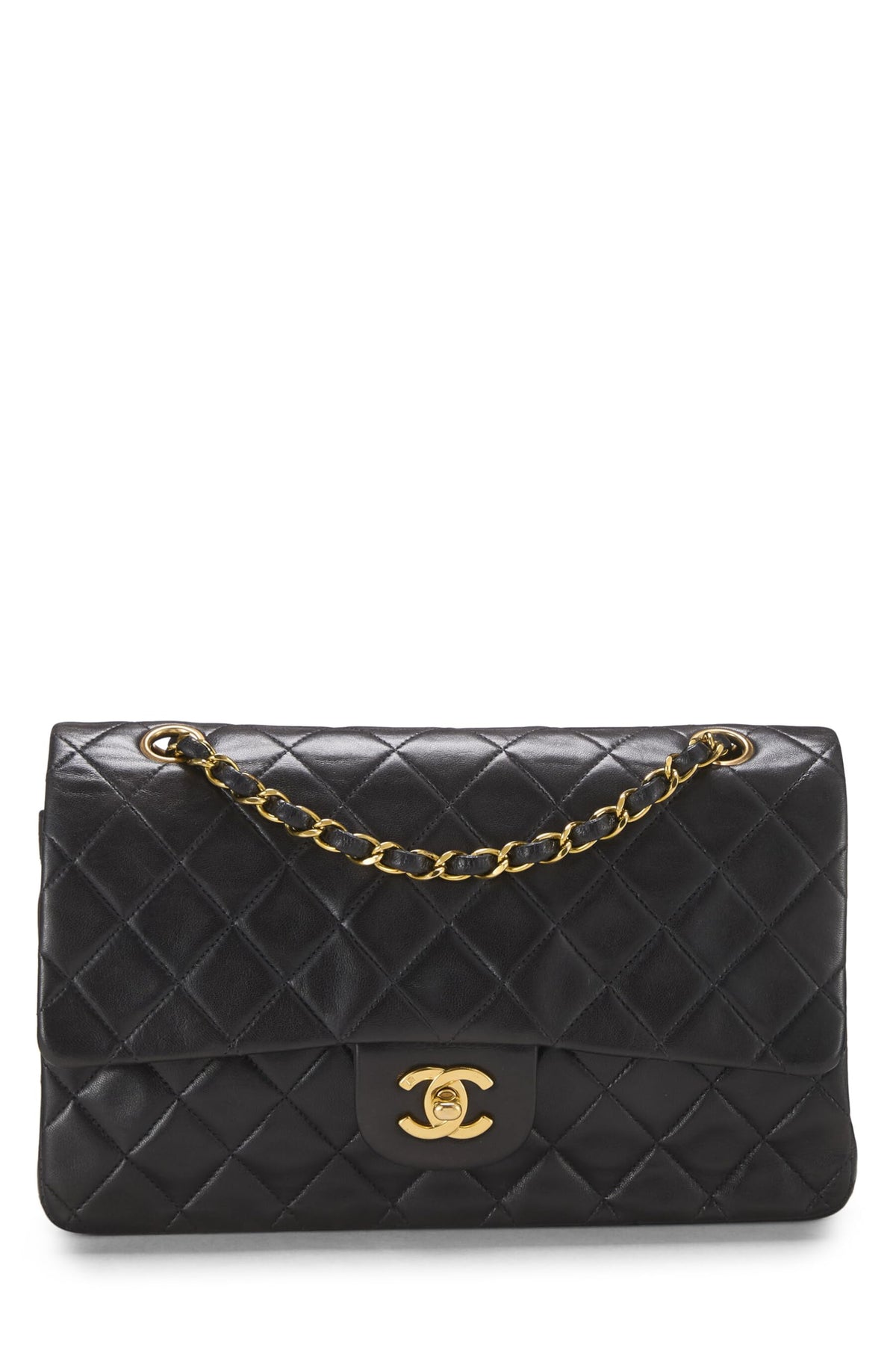 Chanel,  Black Quilted Lambskin Classic Double Flap Medium, Black