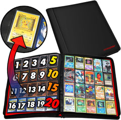 1280+ Cards 20 Pocket Card Binder Collector Card Album - Pages Compatible with Pokemon Cards, Sports Cards, Yugioh, MTG and Other TCG - Trading Card Sleeve with Side Loading Pockets (Black/Red)