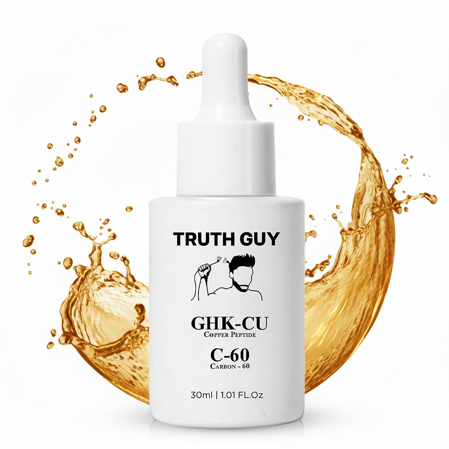 Truth Guy GHK-CU Anti-Aging Copper Peptide Serum for Skin & Hair Growth, with Carbon-60 for Fuller Hair, Beard and Lashes - Boost Hair Growth & Reduce Aging Effect – One Month Supply for Men and Women