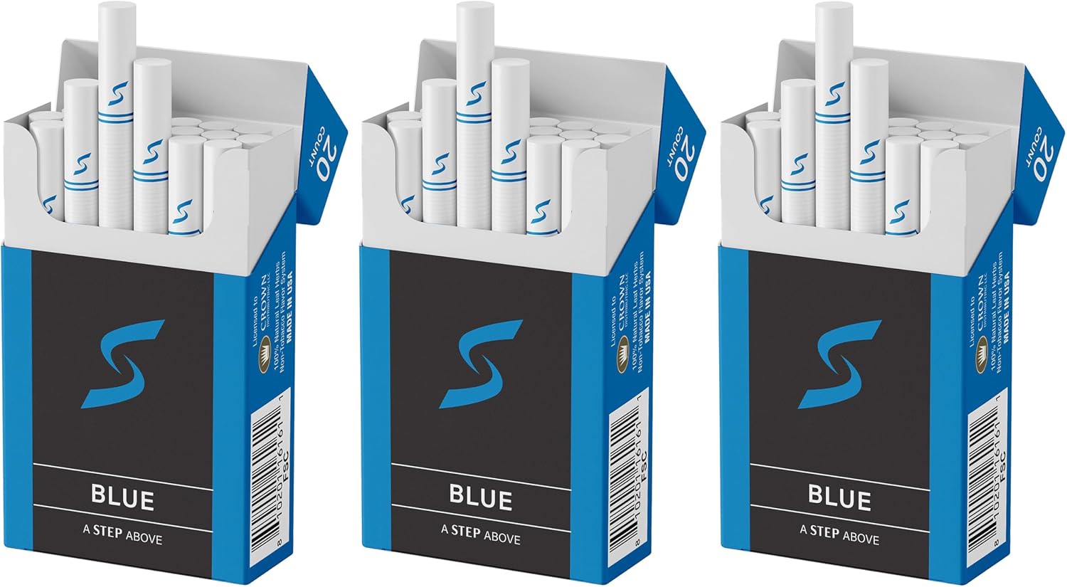 STEP Blue Light Smooth Herbal Cigarettes - (3 Boxes = 60ct)