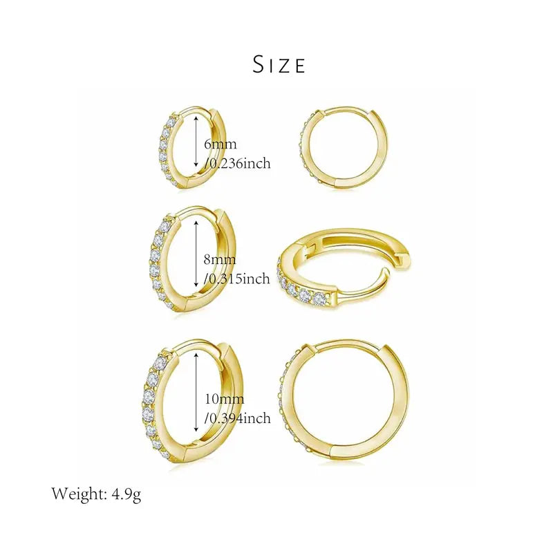 3pc Diamond Hoop Earrings Set