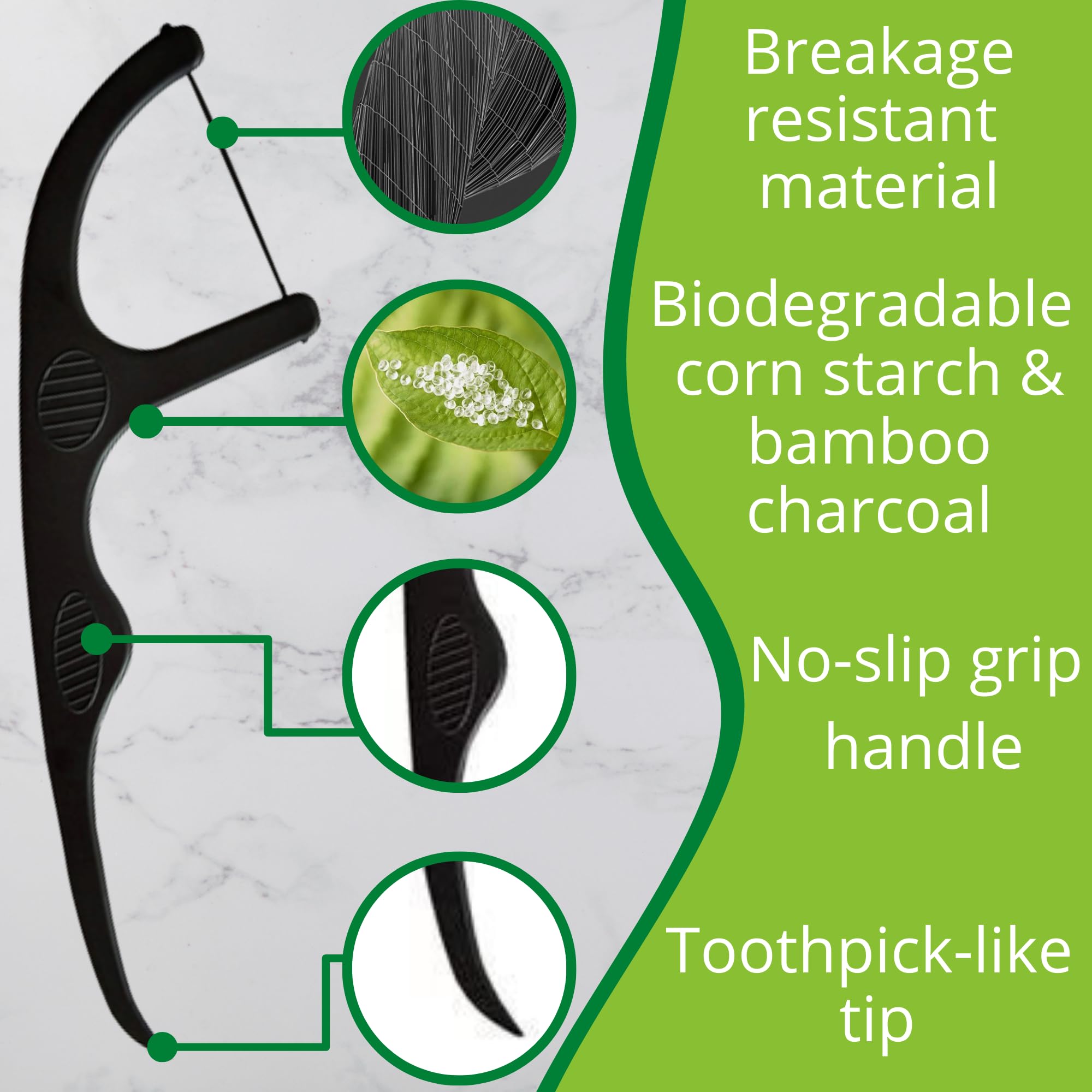 EcoYou Natural Bamboo Charcoal Dental Floss Picks | 200 Count (Pack of 4) | Candelilla Wax & Mint Flavored | Eco Friendly, Biodegradable, Plastic Free, Vegan, BPA Free - BeesActive Australia