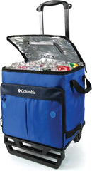 Columbia Crater Peak Wheeled Cooler - 50 Can Rolling Cooler - Blue Collapsible Cooler with Super Foam Insulation and Foldable All-Terrain Cart with Wheels