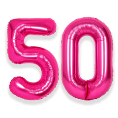 SUWEN Jumbo Hot Pink 50 Balloon Numbers - 40 Inch Foil Helium Mylar Decorations for 50th Birthday Anniversary Party Supplies