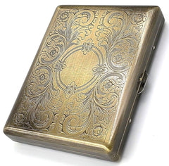Cigarette Case Victorian Retro Style Metal Holder for Regular, King and 100's Size RFID Etched Antique Brass
