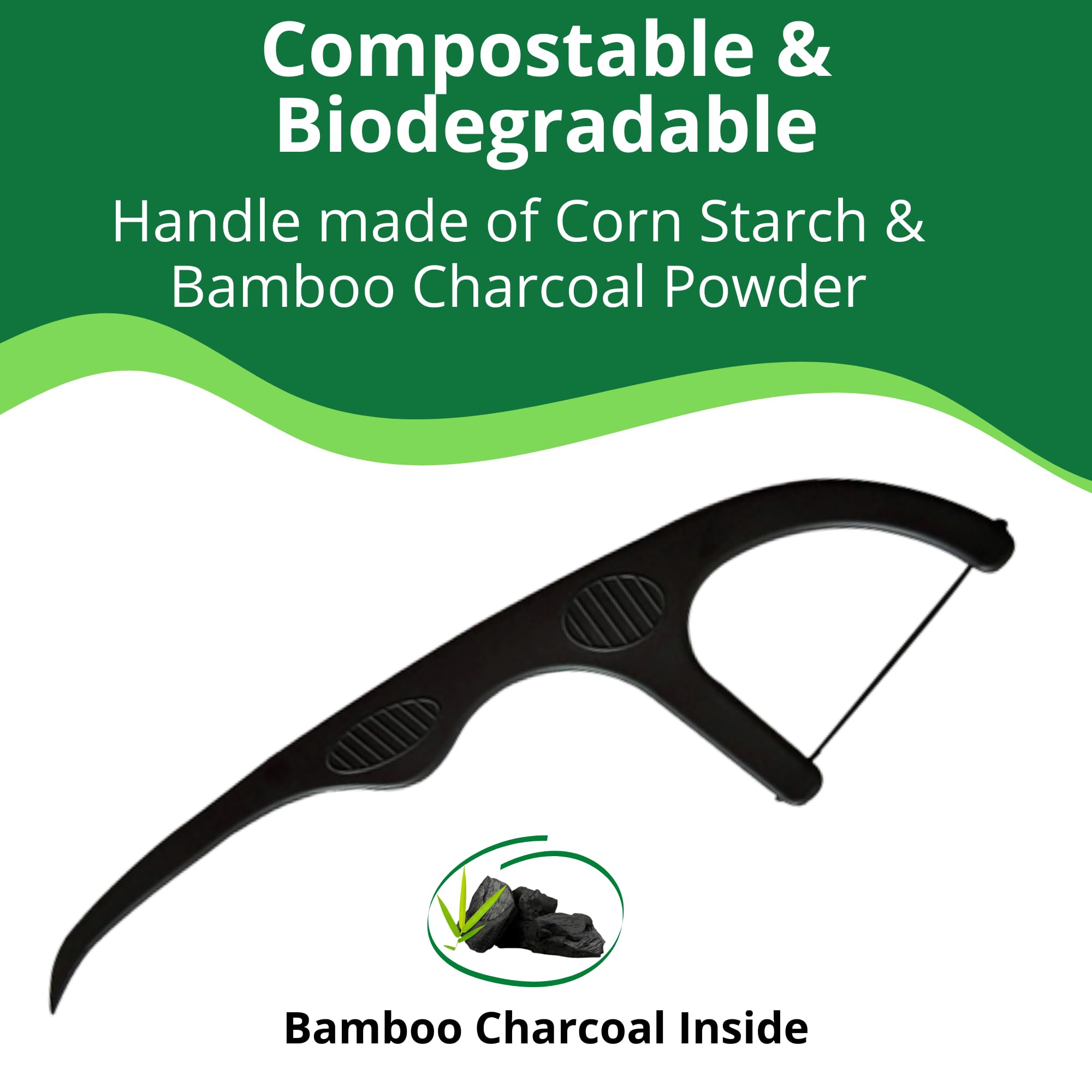 EcoYou Natural Bamboo Charcoal Dental Floss Picks | 200 Count (Pack of 4) | Candelilla Wax & Mint Flavored | Eco Friendly, Biodegradable, Plastic Free, Vegan, BPA Free - BeesActive Australia