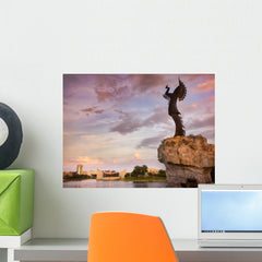 Beautiful Sunset With Keeper Of The Plains In Wichita Kansas Wall Mural