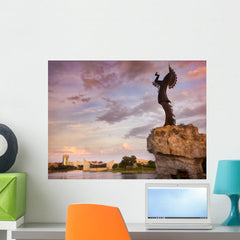 Beautiful Sunset With Keeper Of The Plains In Wichita Kansas Wall Mural