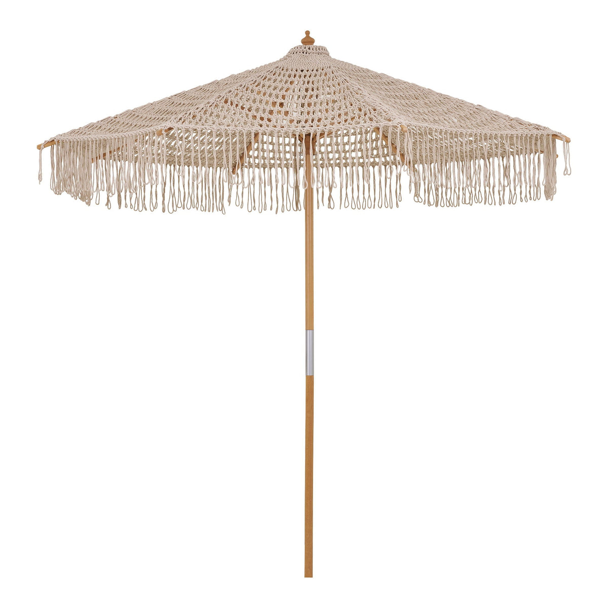 Produktbillede af HOUSE NORDIC Martos hæklet parasol m. træstok beige bomuld Ø250 i premium kvalitet