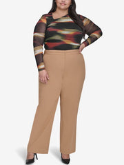 DKNY Women's Seamed Waistband Wide-Leg Pants Truffle Plus Size 20W