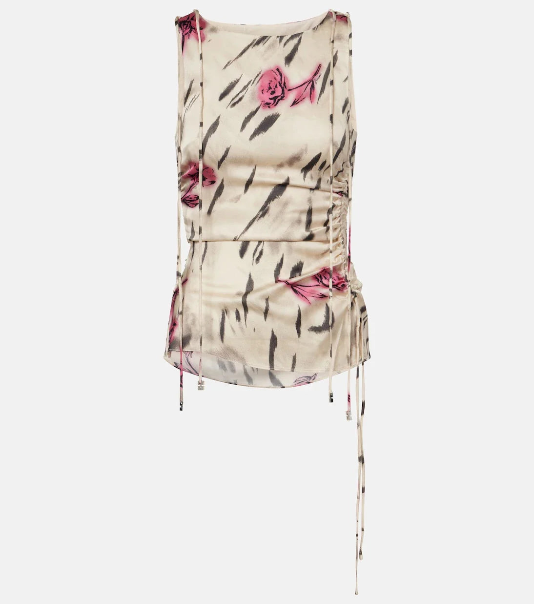 Ganni - Floral ruched satin top