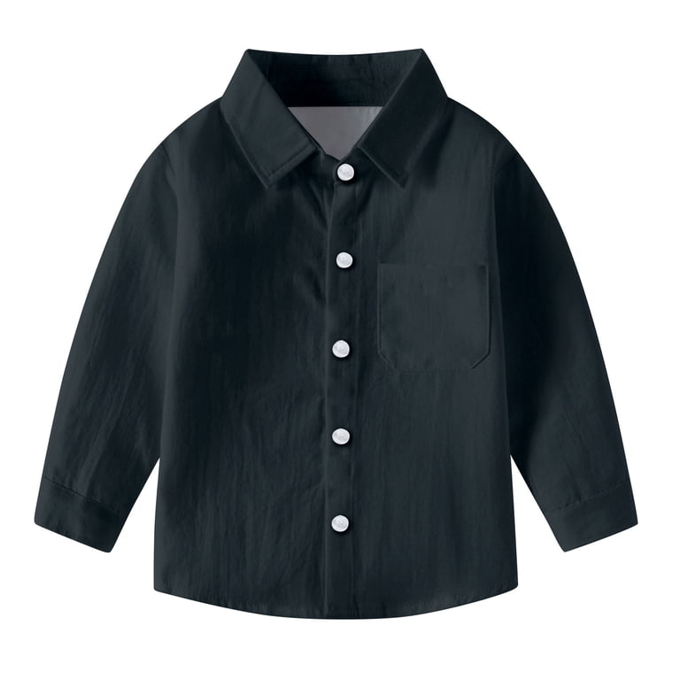 Naisibaby Boys Girls School Uniform Shirt, Long Sleeve Button Down Solid Color Casual Dress Shirt Black 3-4t, Kids Unisex, Size: 3T-4T