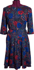 80's/90's Blue and Red Floral Paisley Pleated Dress by Studio