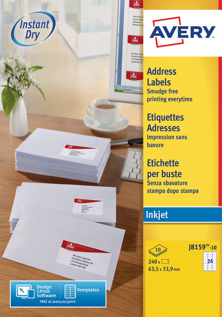 Avery - Etiket avery j8159-10 63.5x33.9mm wit 240 stuks