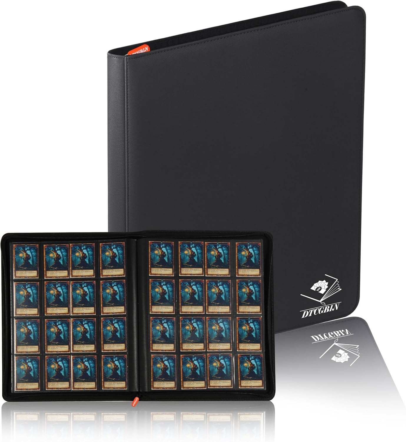 Premium Trading Card Binder for PKM TCG MTG Cards,Holds 1000+ Cards,16 -Pocket Ringless Side Loading Binder with Zipper Trading Card Album Folder for TCG - Black