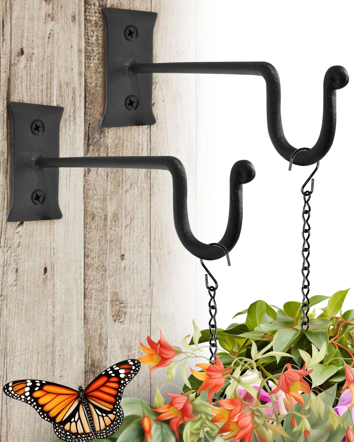 My Fancy Farmhouse Heavy Duty Outdoor Plant Hanger (2 Pack) 7.5 Inch Hook - Wall Mounted Iron Plant Hook, Indoor or Outdoor Hanging Bracket for Heavy Hanging Pots, Baskets, Lanterns, Feeders