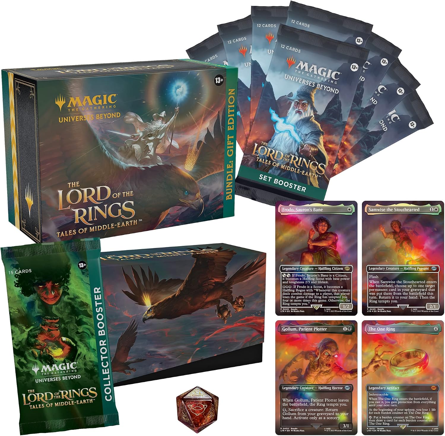 Magic: The Gathering The Lord of The Rings: Tales of Middle-Earth Gift Bundle - 8 Set Boosters, 1 Collector Booster + Accessories