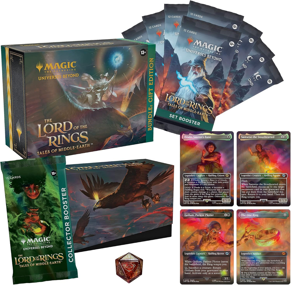 Magic: The Gathering The Lord of The Rings: Tales of Middle-Earth Gift Bundle - 8 Set Boosters, 1 Collector Booster + Accessories