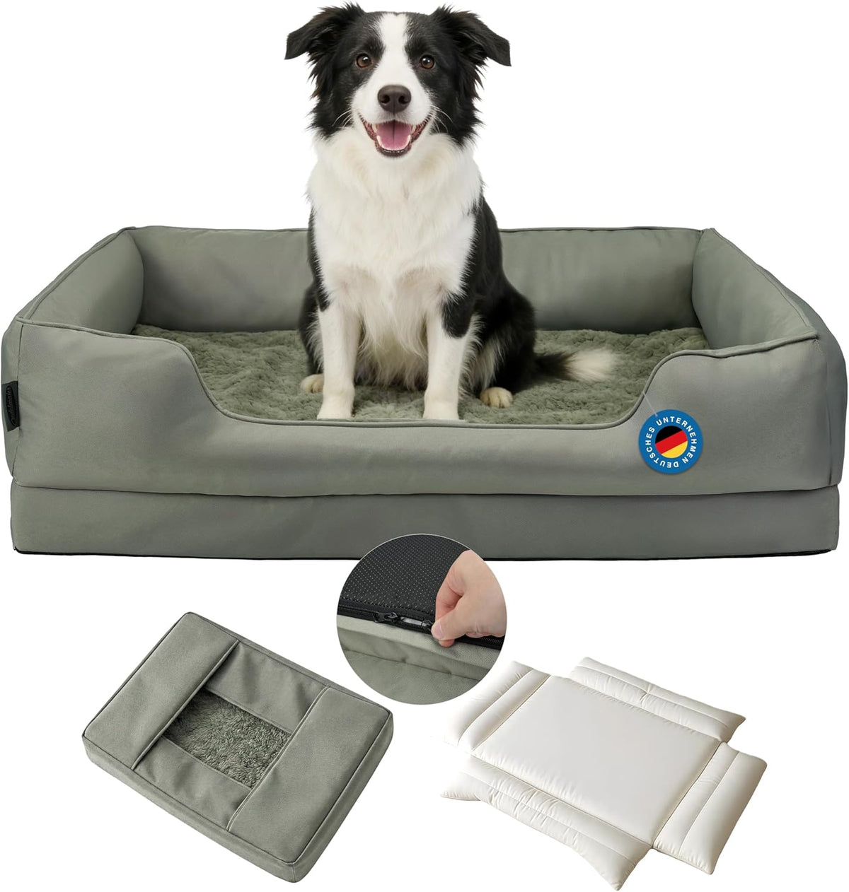 Orthopädisches Hundebett für mittelgroße & grosse Hunde, dickes & waschbares Hundekissen, ergonomisches Hundebetten mit abnehmbarem Bezug, kratzfestes & wasserdichtes Hundekorb