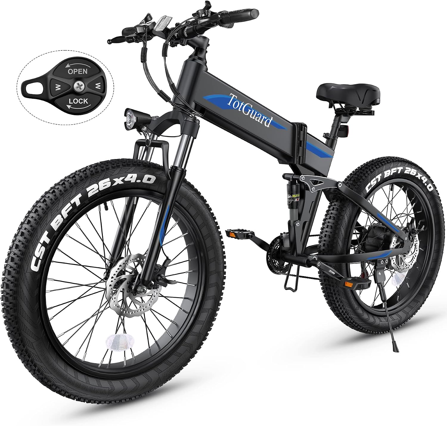 Wooken 26" x4.0 Fat Tire Electric Bike, Folding Electirc Bike for Mountain Commuter, 500W Motor 19.8 MPH, Ebikes for Adults with 48V/10.4Ah Removable Battery, Suspension Fork, 21 Speed Ebike
