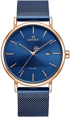 NAVIFORCE- Men's Analog Quartz Watch with Stainless Steel Bracelet NF3008 Blue