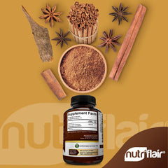 NutriFlair Organic Ceylon Cinnamon (100% Certified Organic Ceylon Cinnamon) 1200mg per Serving, 180 Capsules - Joints, Inflammatory, Antioxidant