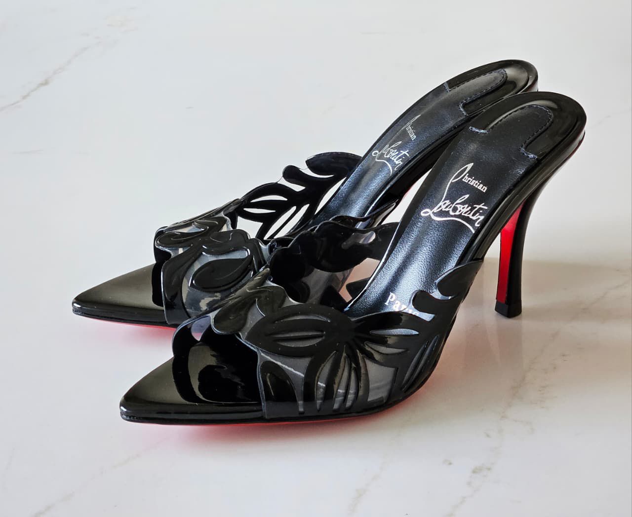 Christian Louboutin Apostropha Petunia PVC Mules 80